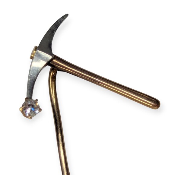 Vintage Gold and Silver Tone Faux Diamond Pickaxe Stick Pin - Picture 1 of 6